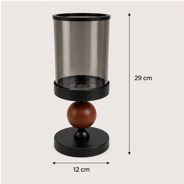 Modern Black Hurricane Candle Holder with Glass Shade (YM2273)