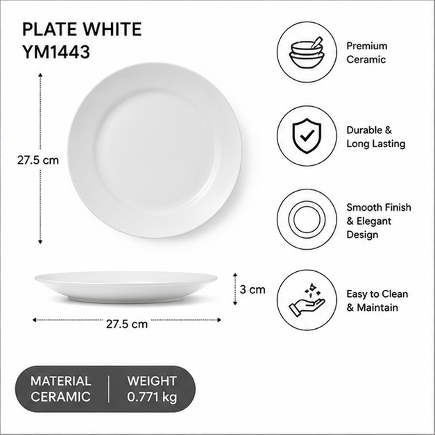 Classic White Ceramic Dinner Plate (YM1443)