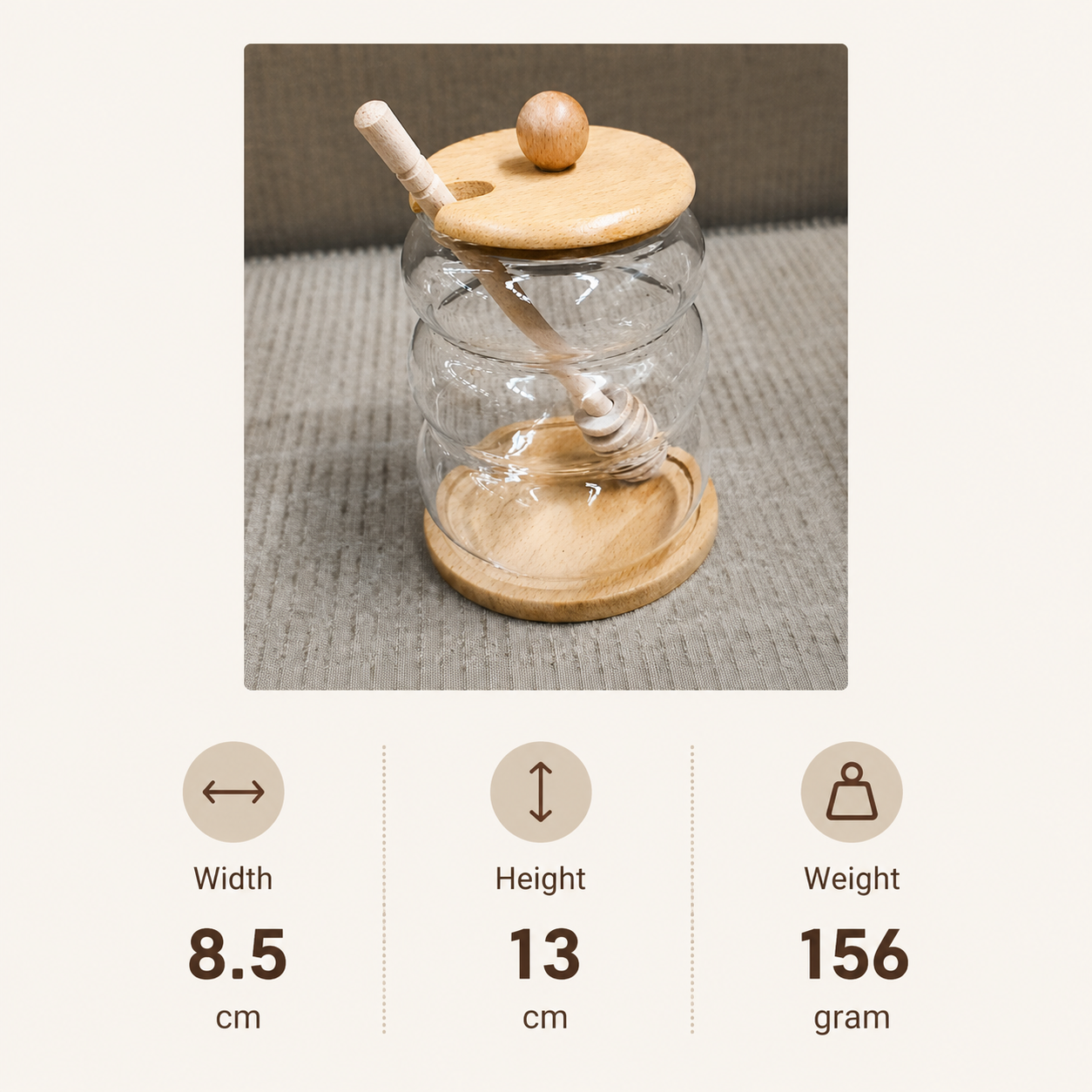 Glass Honey Jar with Wooden Lid & Honey Dipper(YM2446)