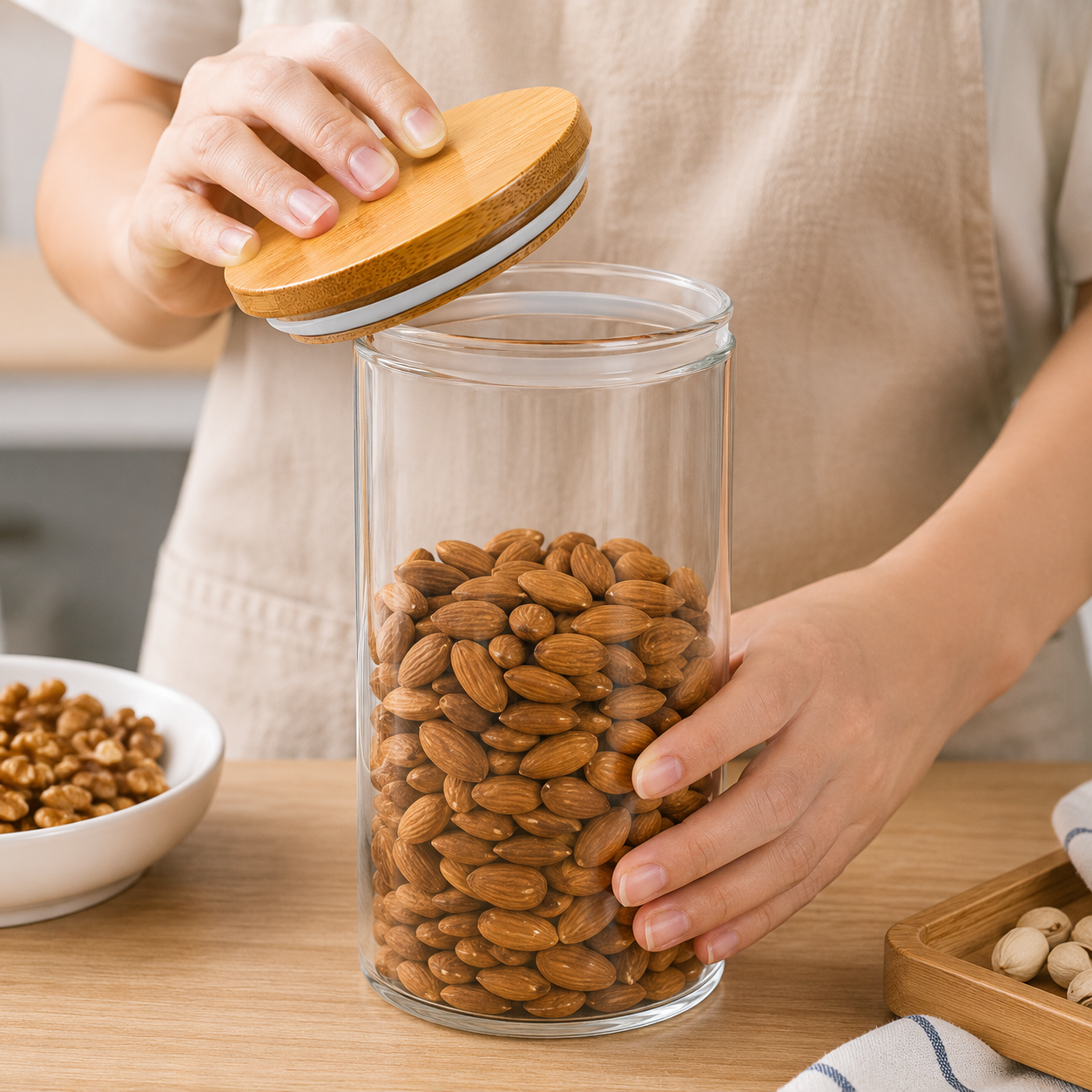 Clear Glass Storage Jar with Bamboo Airtight Lid(YM2470)