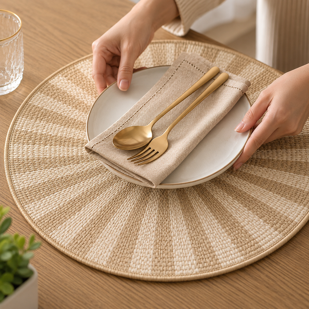 Round Woven Table Mat – Sunburst Design(YM2664)