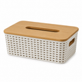 Plastic Woven Tissue Box Holder with Bamboo Lid(YM497)