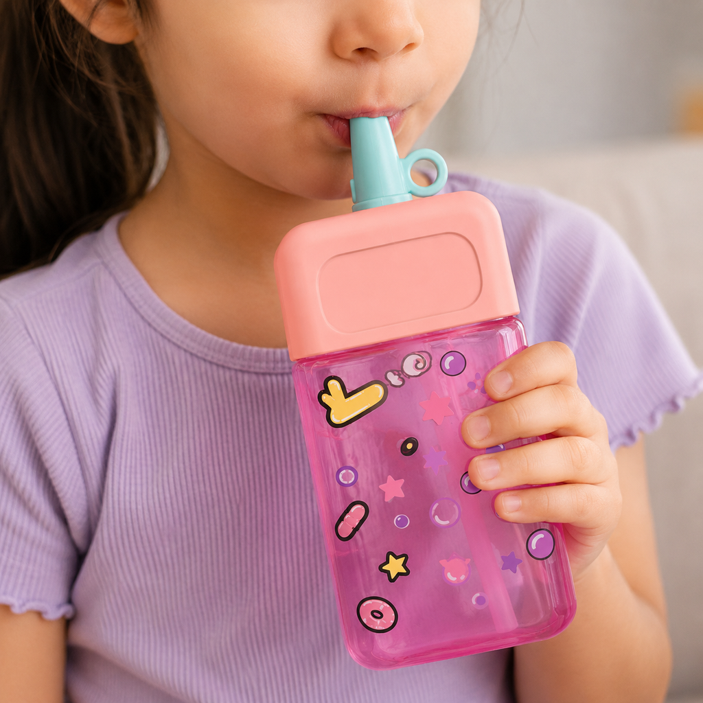 Cute Kids Cartoon Sipper Bottle – Pink(YM505)