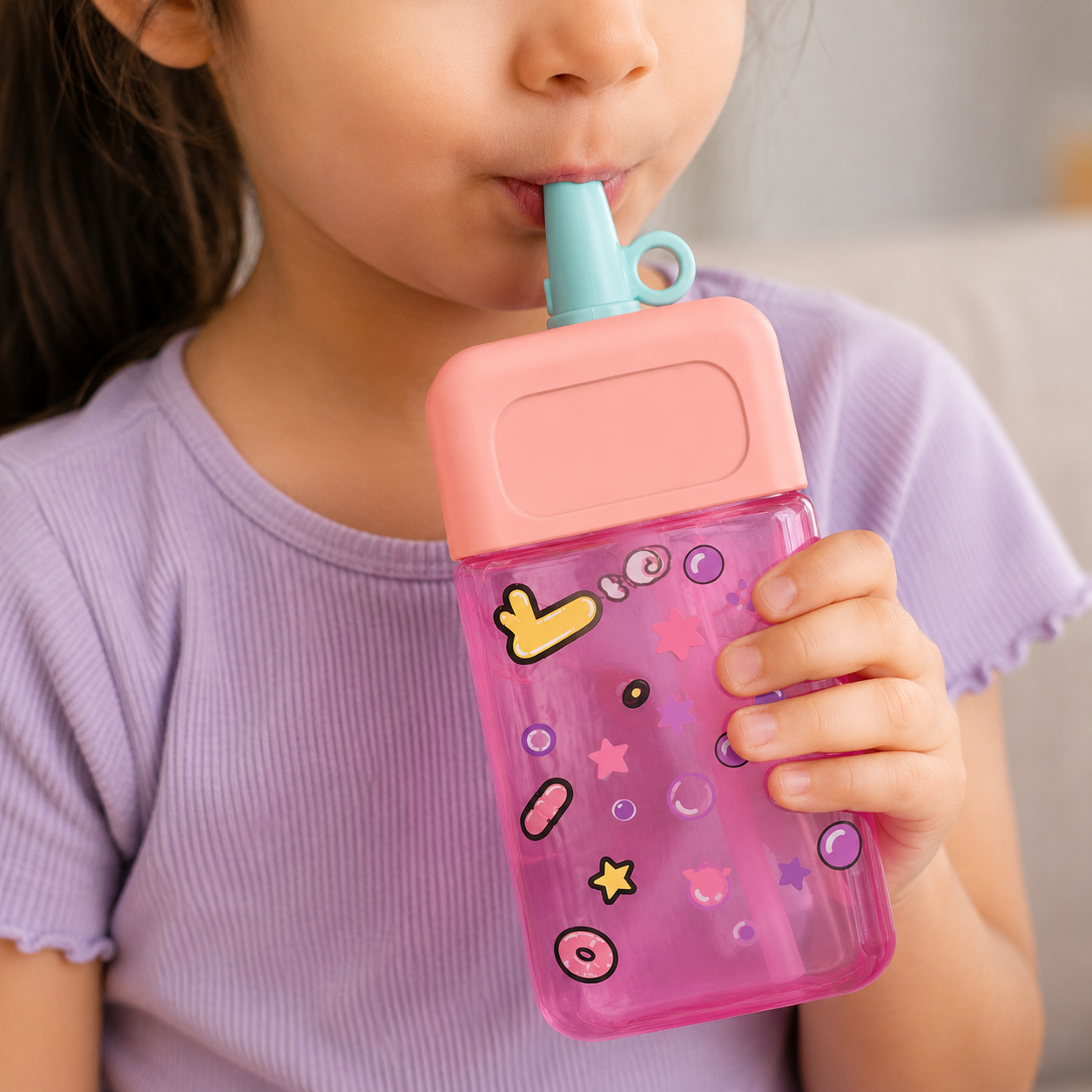 Cute Kids Cartoon Sipper Bottle – Pink(YM505)