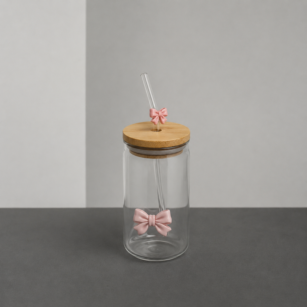 Glass Sipper Jar with Bamboo Lid & Glass Straw(YM1543)